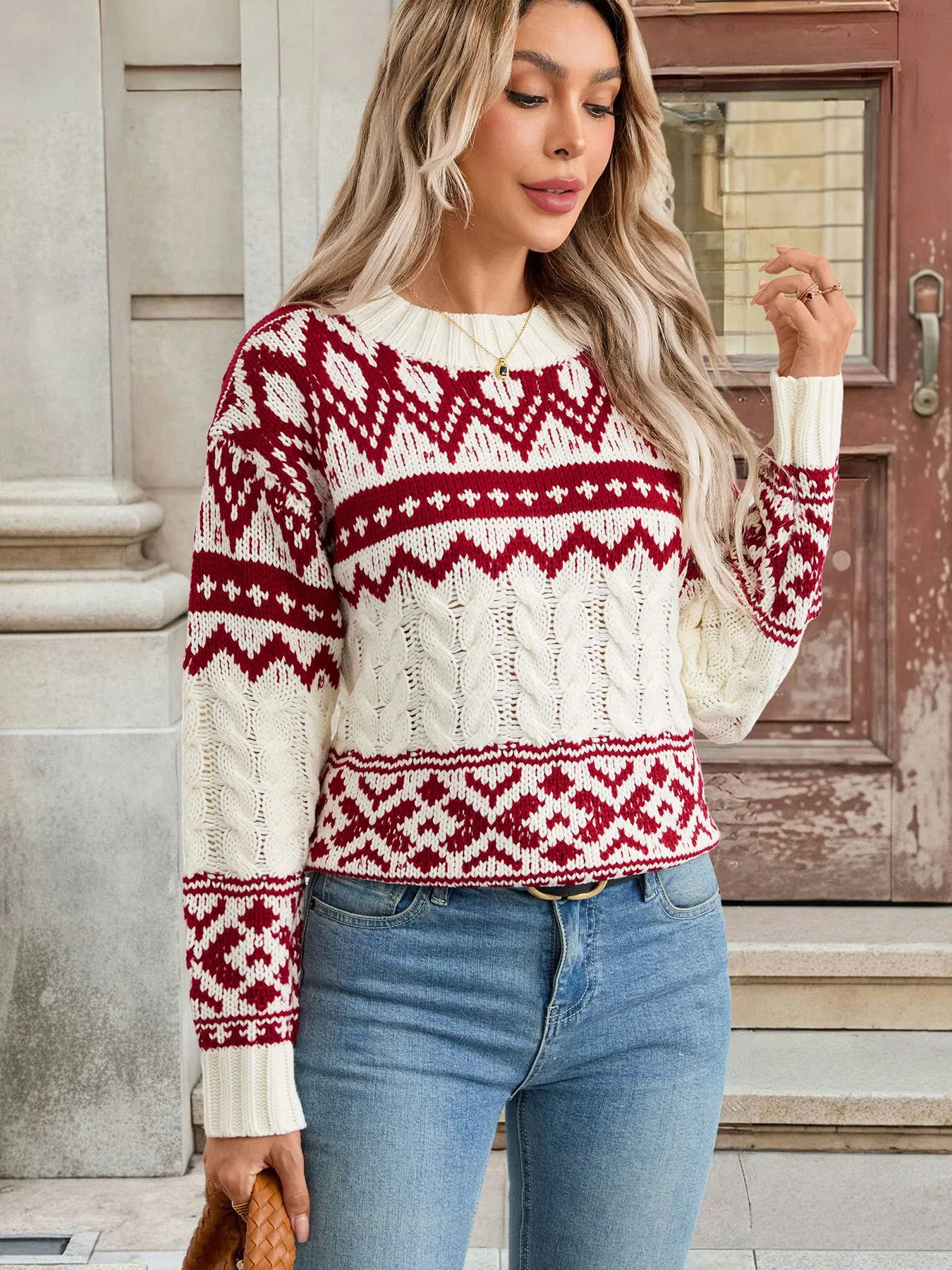 Vintage Slouchy Jacquard Pullover Sweater