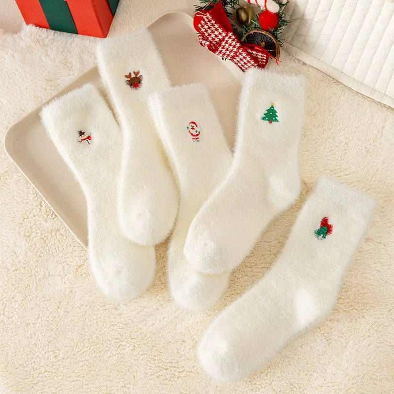 Cozy White Fuzzy Christmas Socks