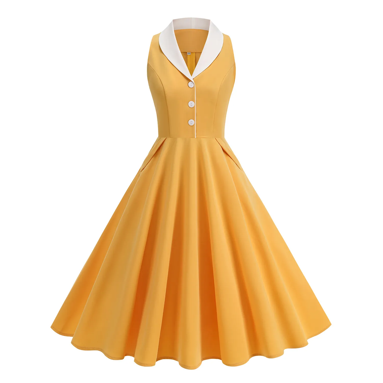 Vintage Contrast Collar Swing Midi Dress
