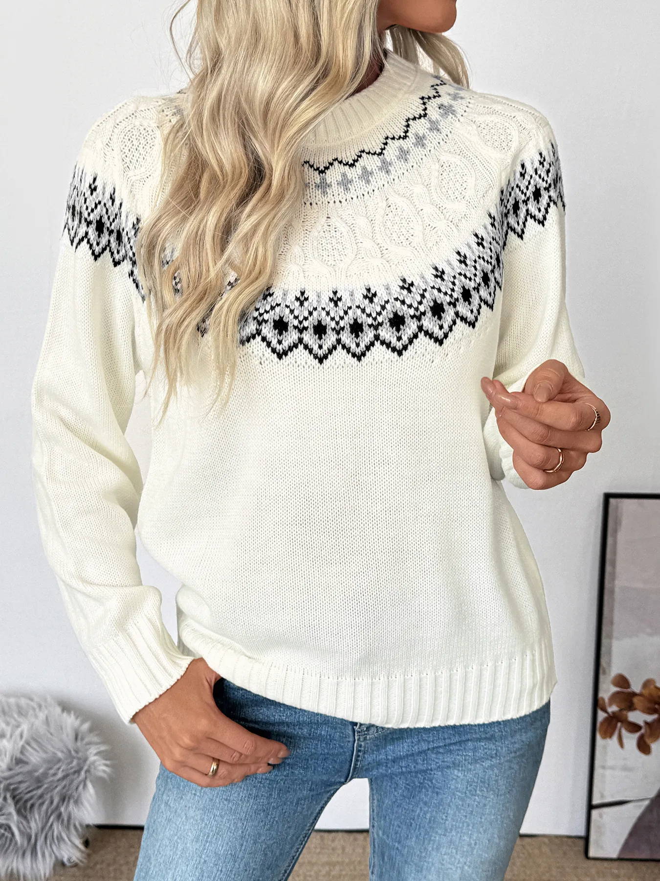 Loose Fit Fair Isle Crewneck Sweater