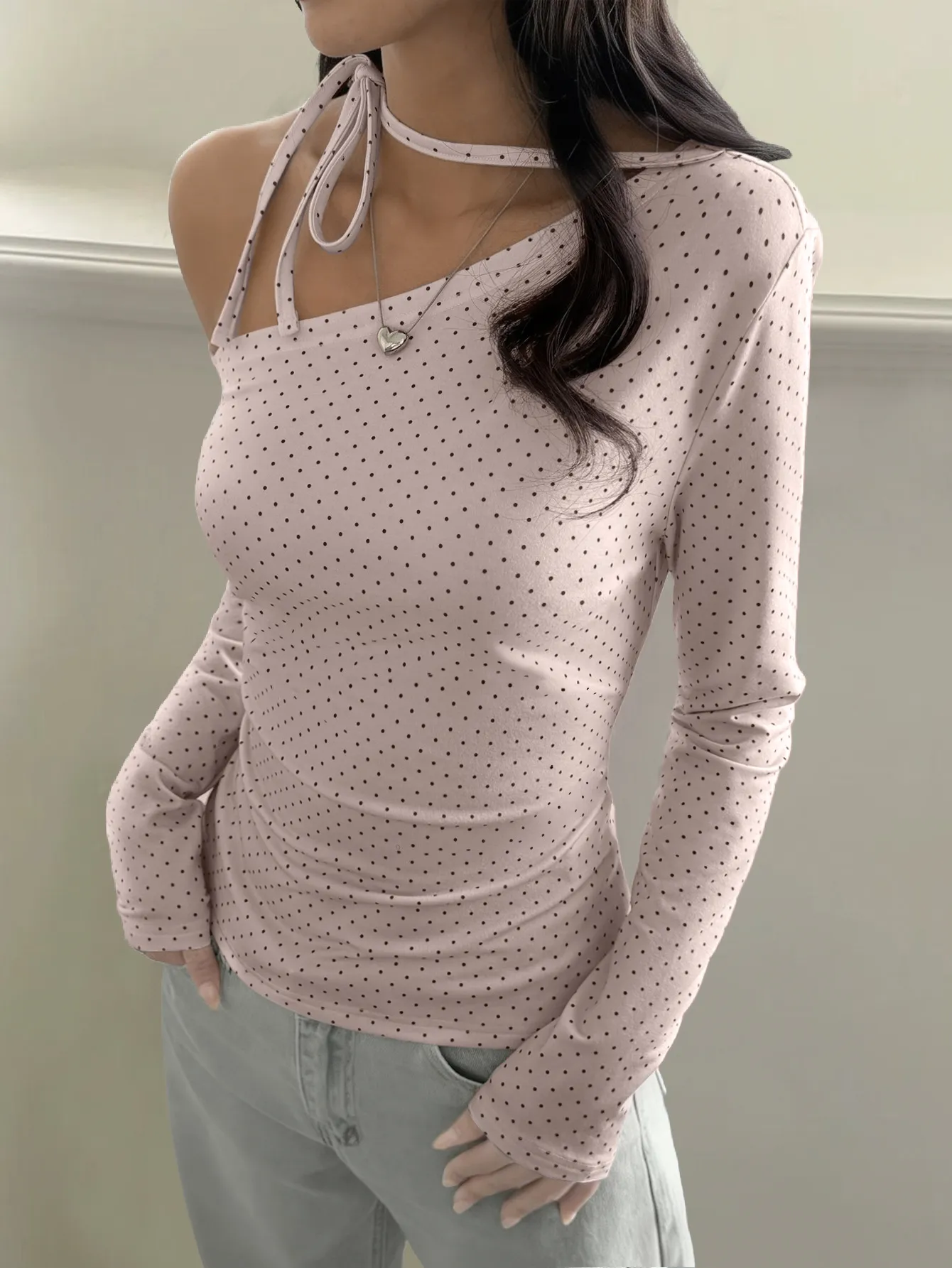 Y2K Cat Print Ribbon Long Sleeve Top