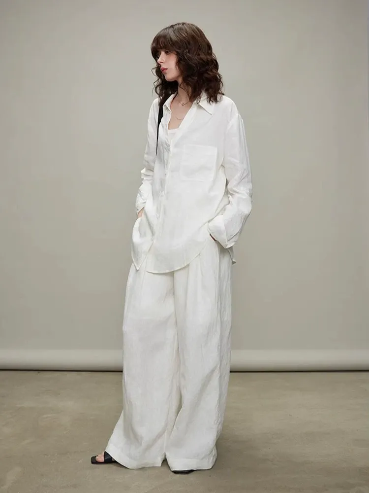 White 100% Linen Old Money Two-Piece Set