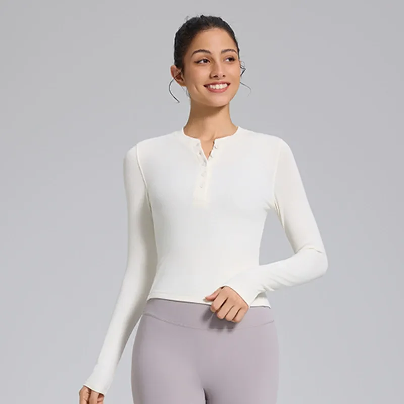 Ribbed Henley Long Sleeve Performance Top