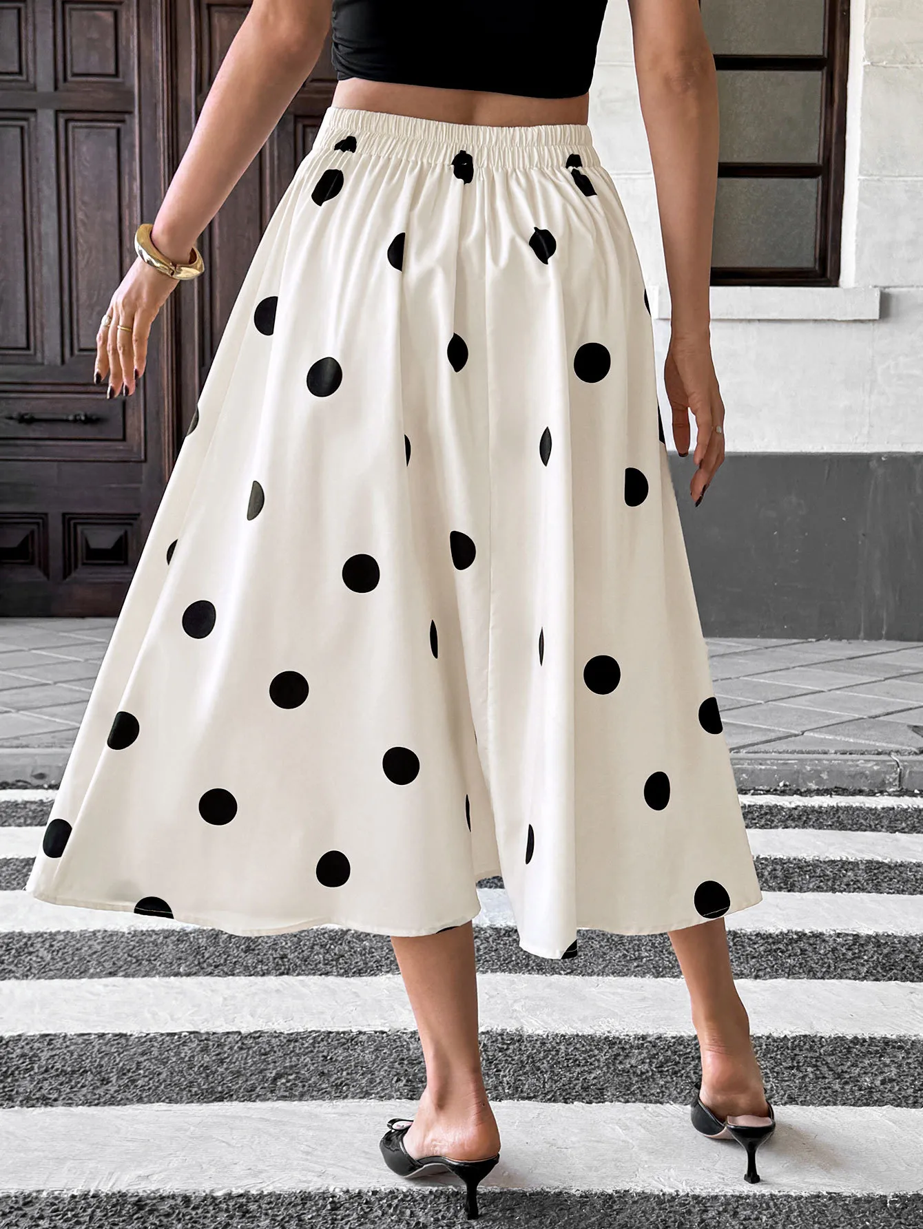 Retro High Waist Polka Dot A-Line Skirt