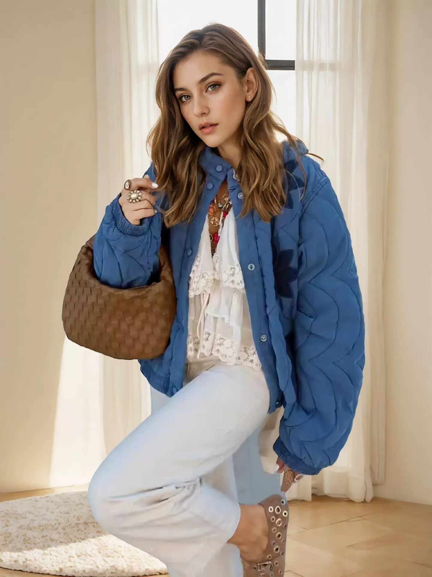 Embroidered Stand Collar Padded Jacket