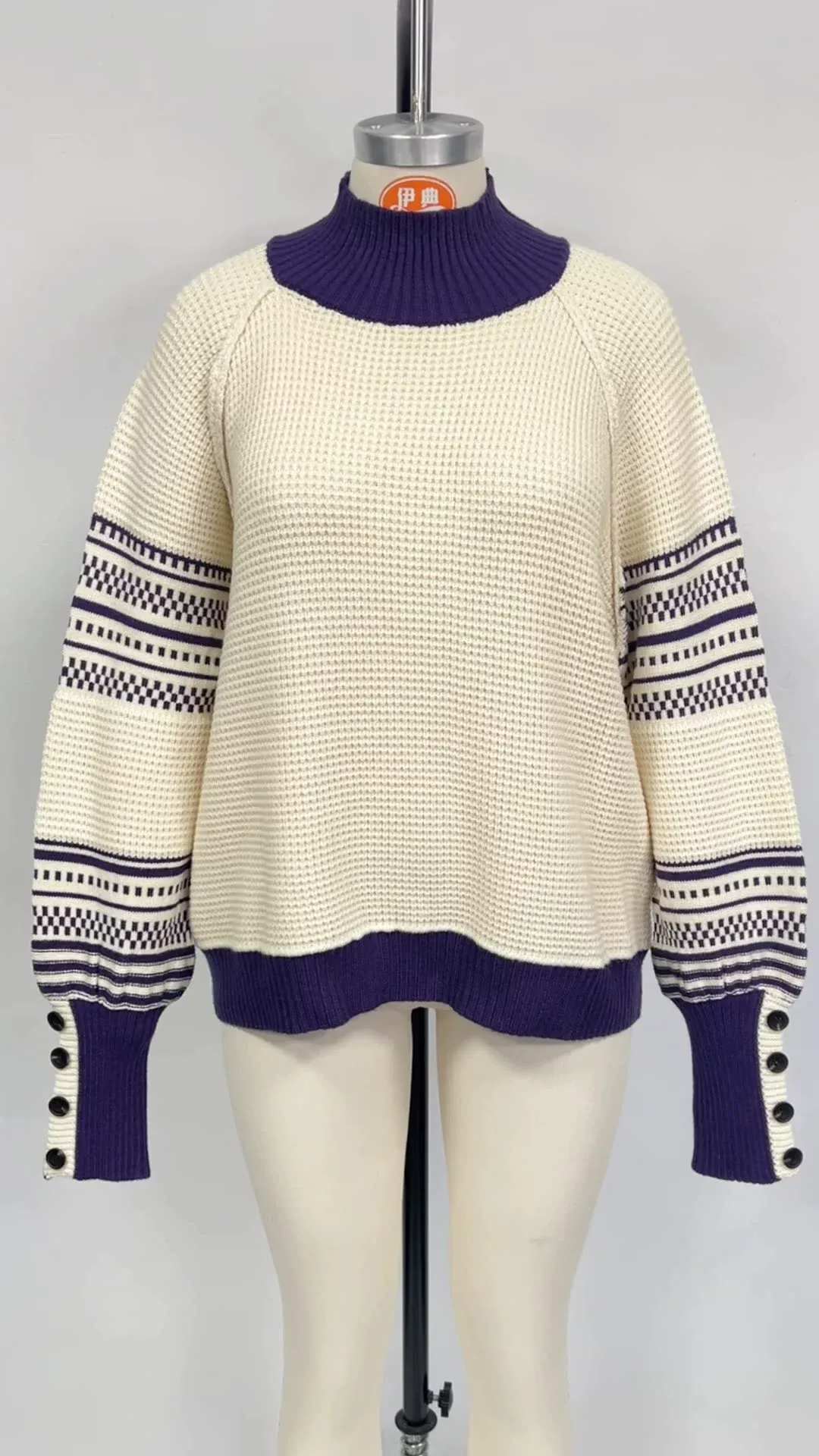 Knitted Colorblock Turtleneck Sweater