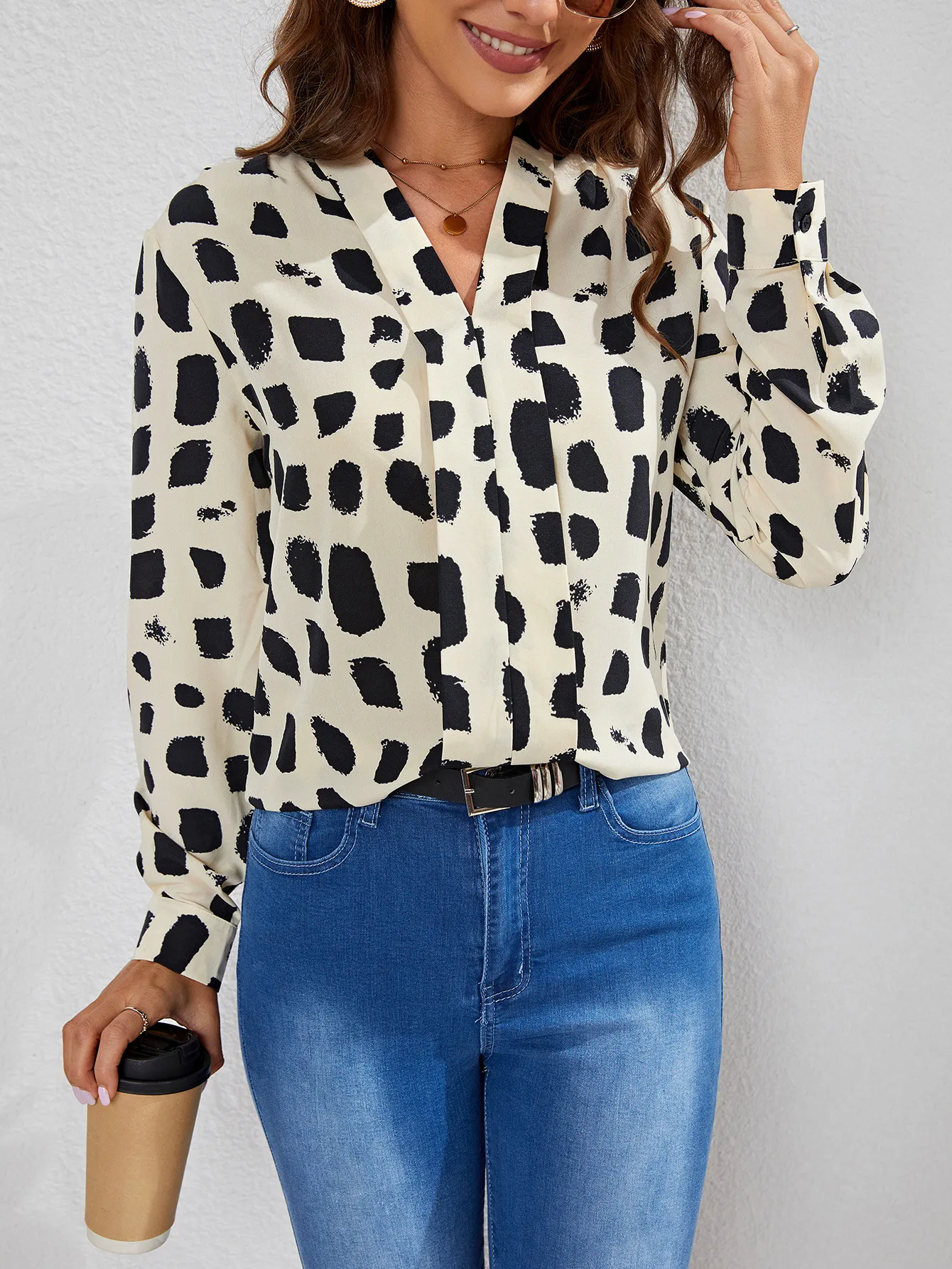 V-Neck Long Sleeve Casual Shirt