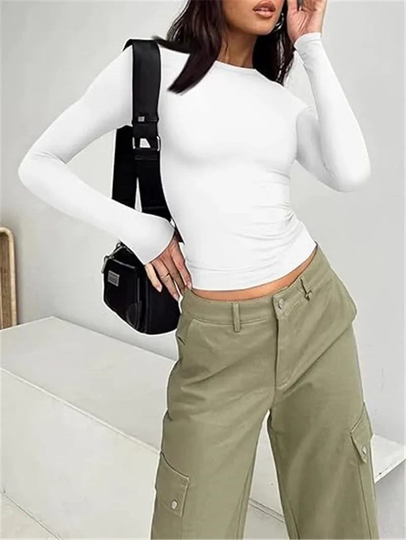 Plain Long Sleeve Cropped T-Shirt Top