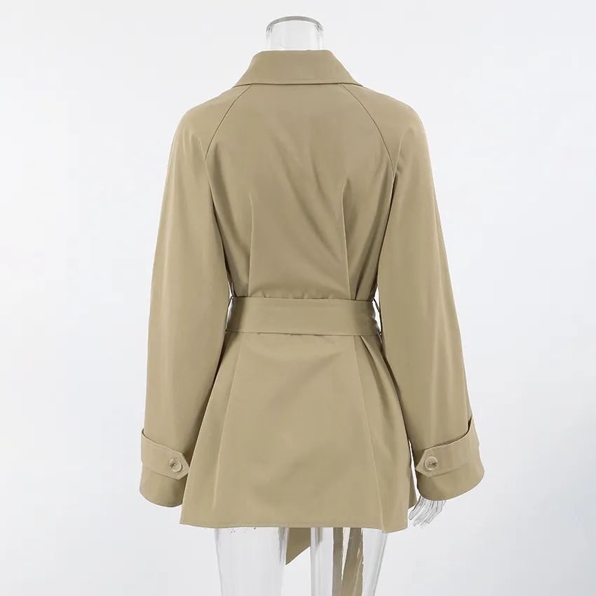 Chic Trench Coat with Belt - Khaki Mid-Length Jacket