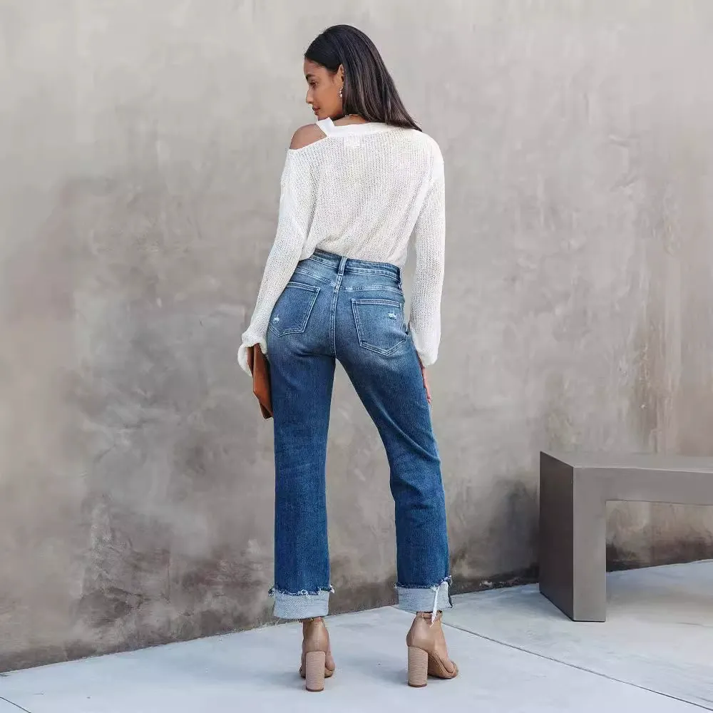 Urban Casual Washed Straight-Leg Jeans