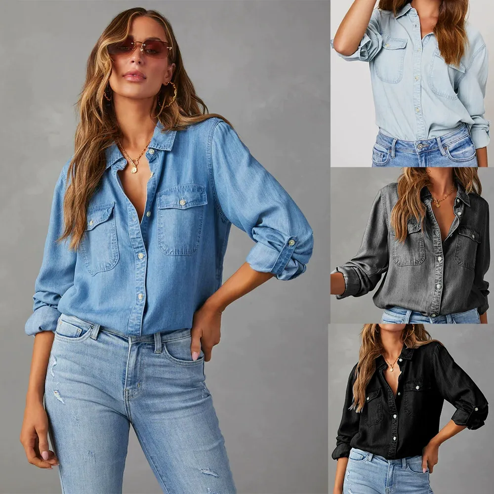Casual Long Sleeve Denim Button-Up Shirt