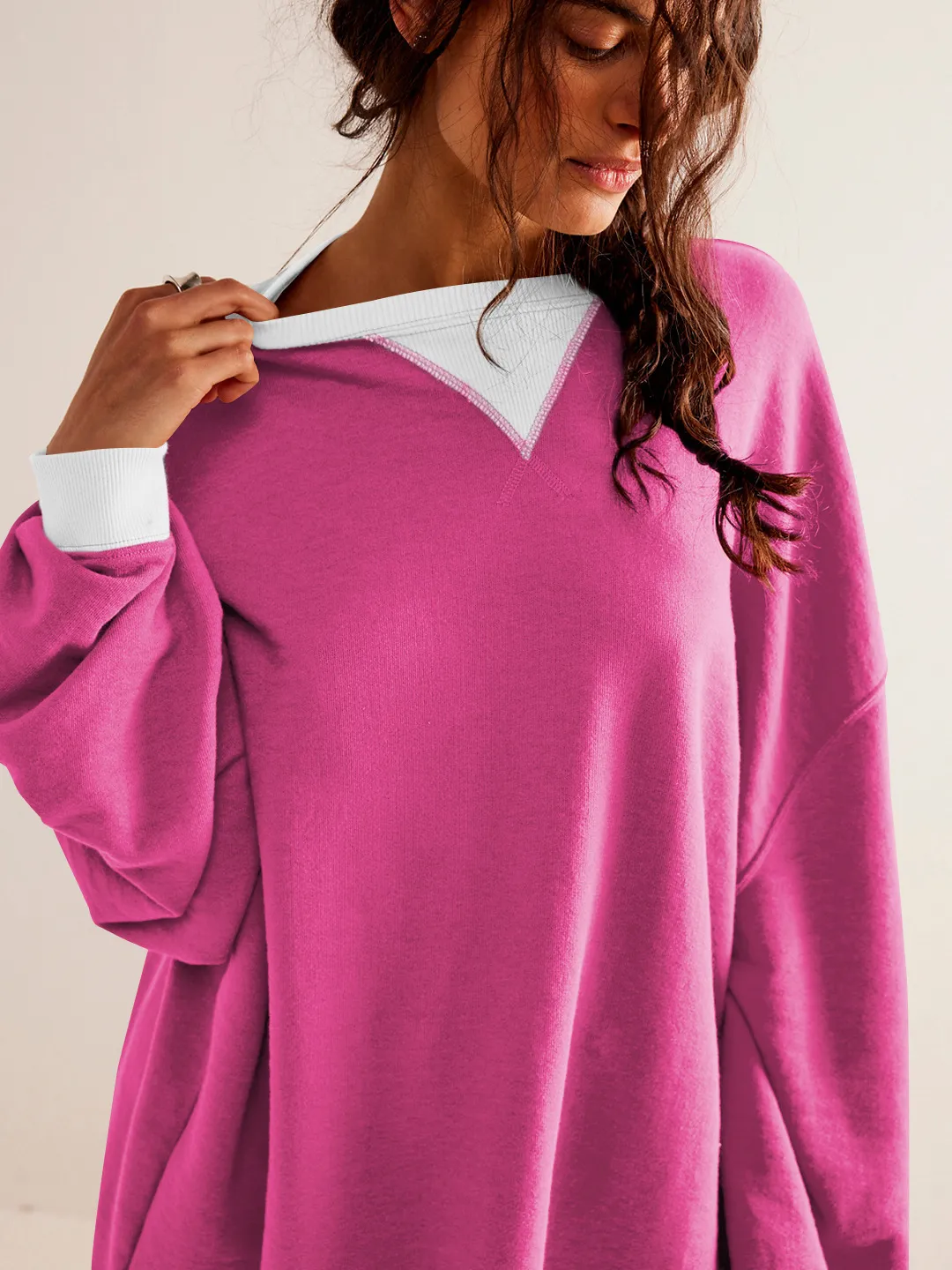 Streetwear Ribbed Contrast Crewneck Sweatshirt