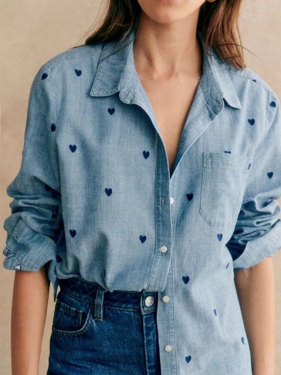 Casual Long Sleeve Button-Down Tunic Shirt