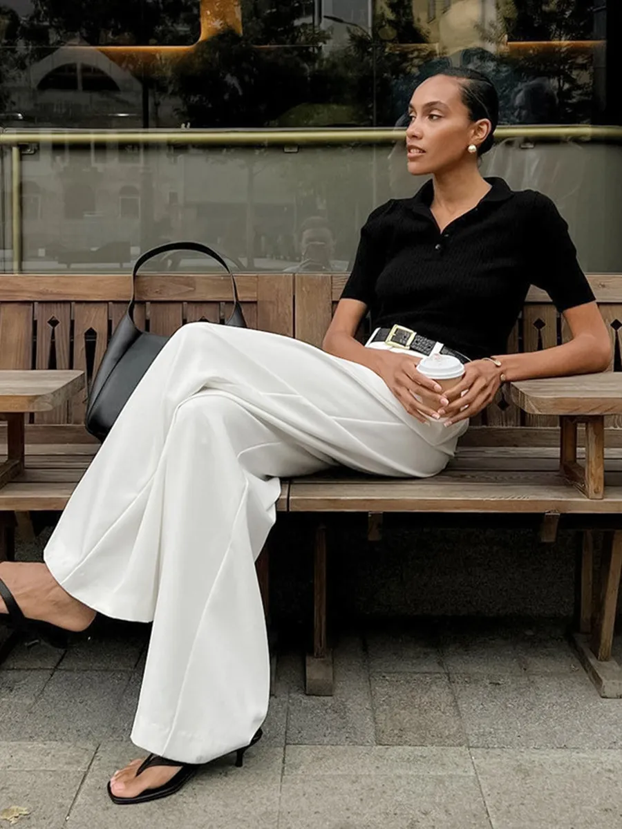 White High-Waist Wide-Leg Versatile Pants