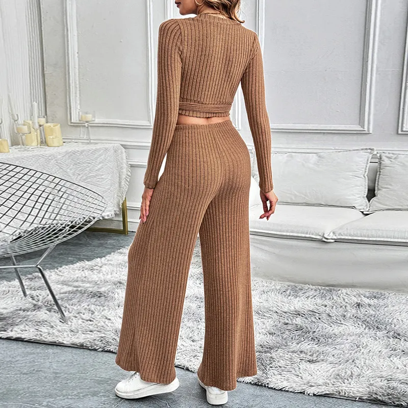 Fashion Solid Textured Long Sleeve Two-Piece Set