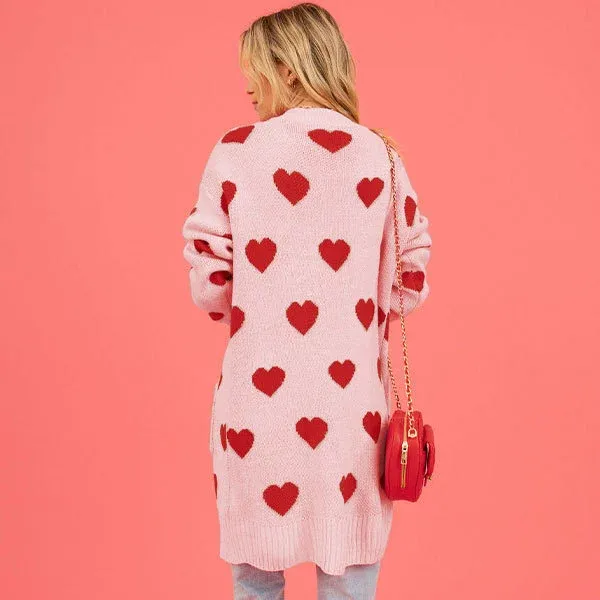 V-Neck Heart Knit Cardigan