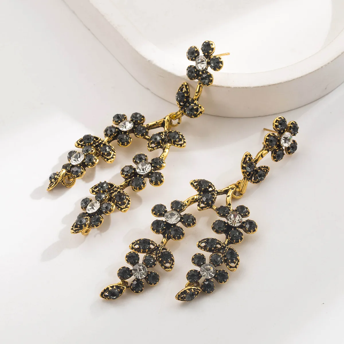 Vintage Baroque Rhinestone Tree Branch Drop Earrings