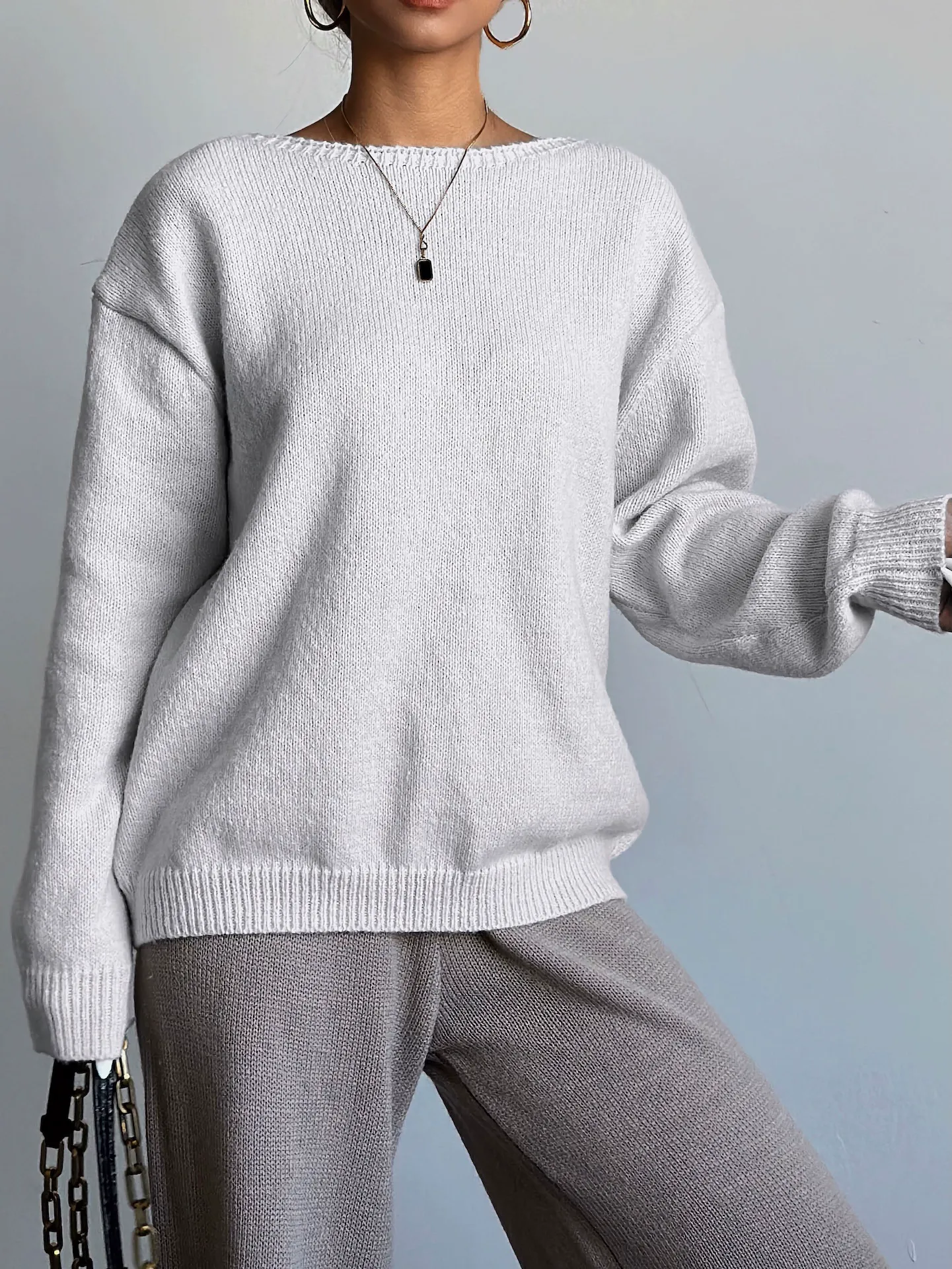 French Style Bow Detail Loose Long Sleeve Knit Sweater