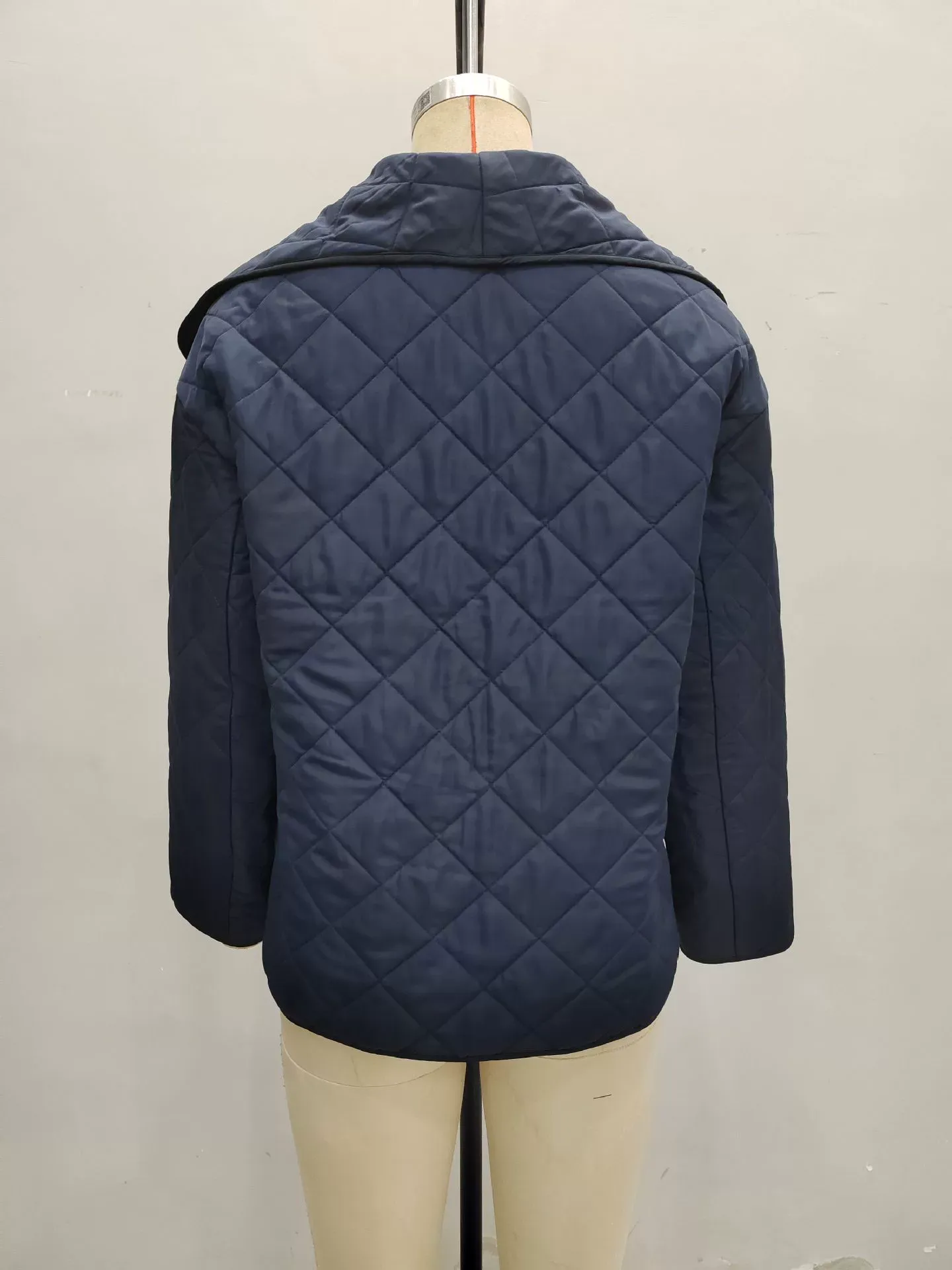 Royal Blue Cropped Diamond Quilted Lapel Jacket