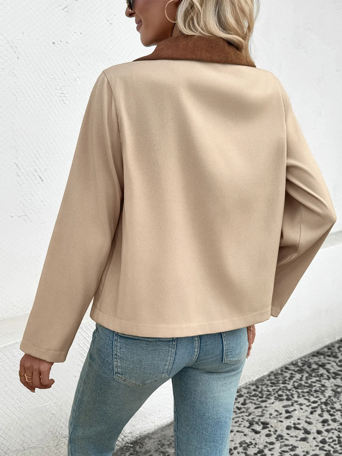 Short Color Block Lapel Jacket