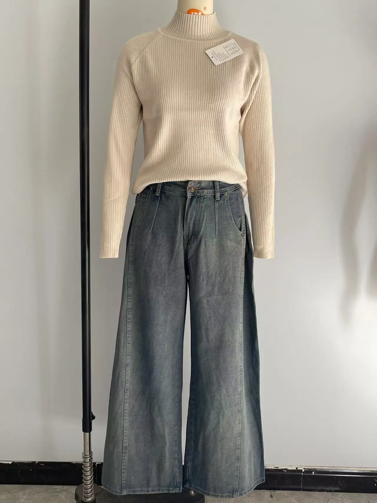 Silky Wide Leg Distressed Denim Jeans