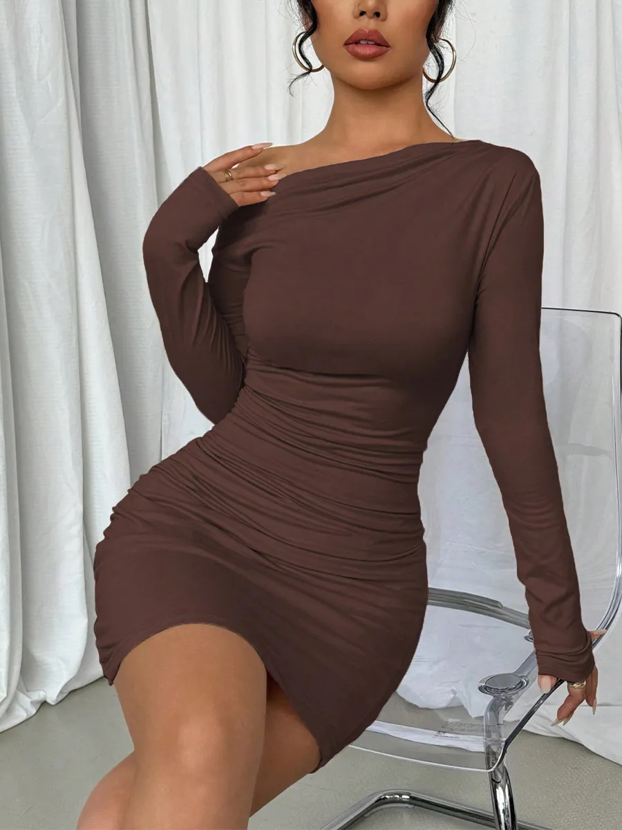 One Shoulder Long Sleeve Bodycon Dress