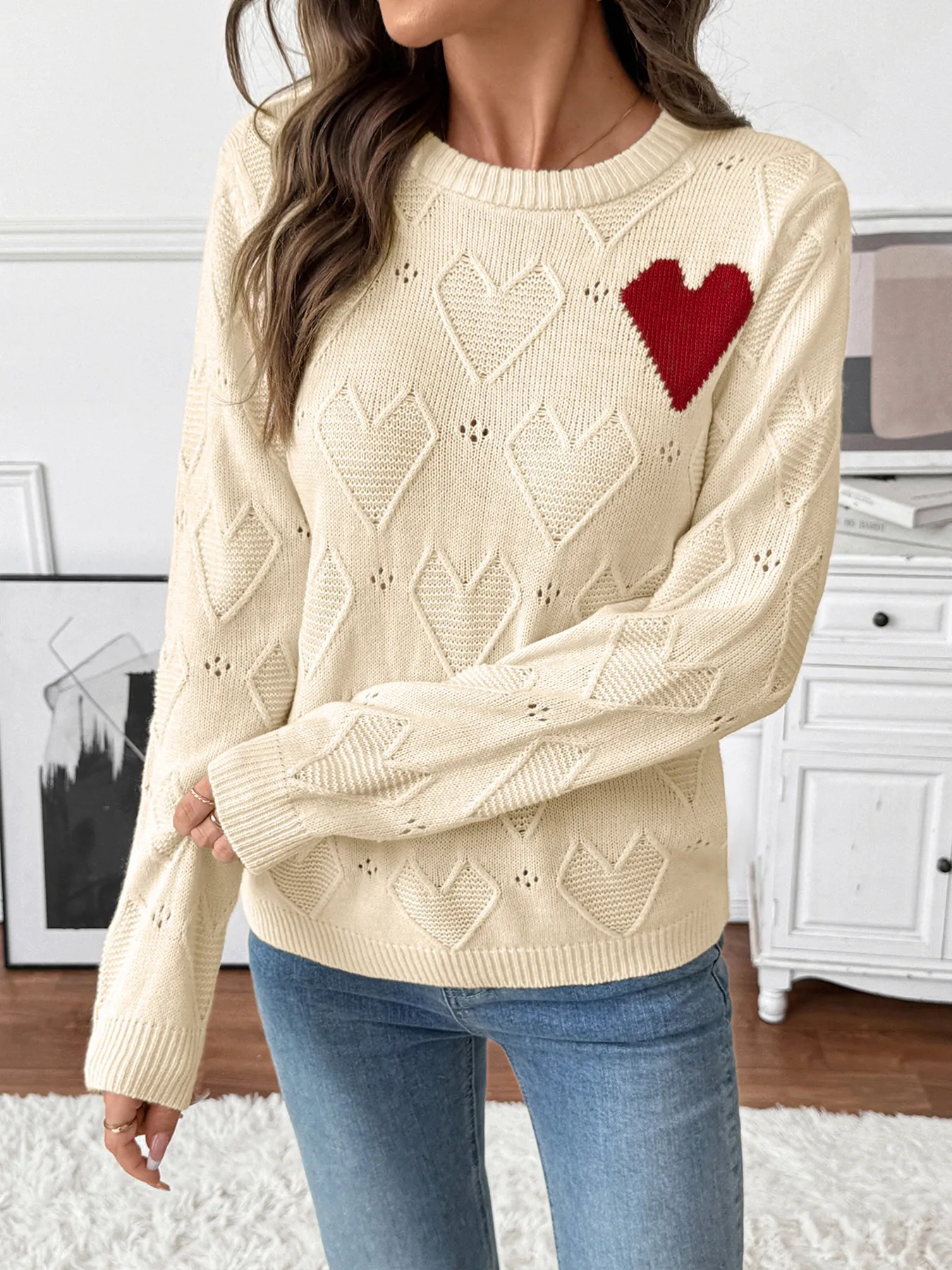 Heart Jacquard Knit Pullover Sweater