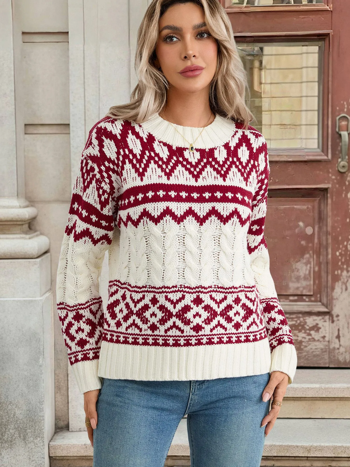 Vintage Slouchy Jacquard Pullover Sweater
