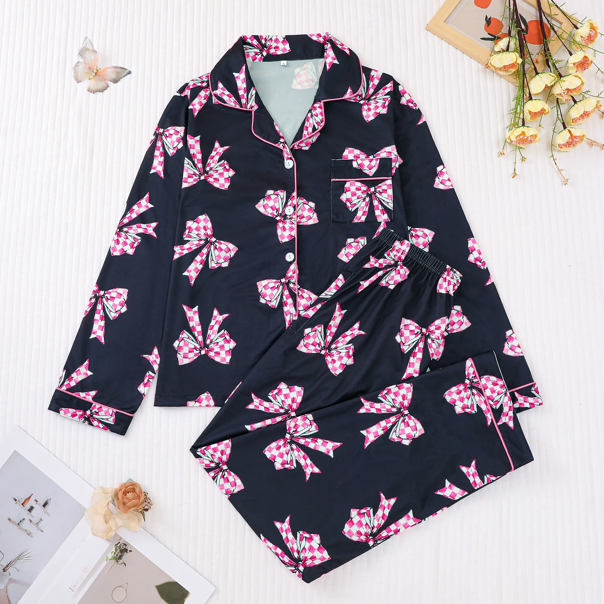Women's Pajama Set Long Sleeve and Pants with Collar