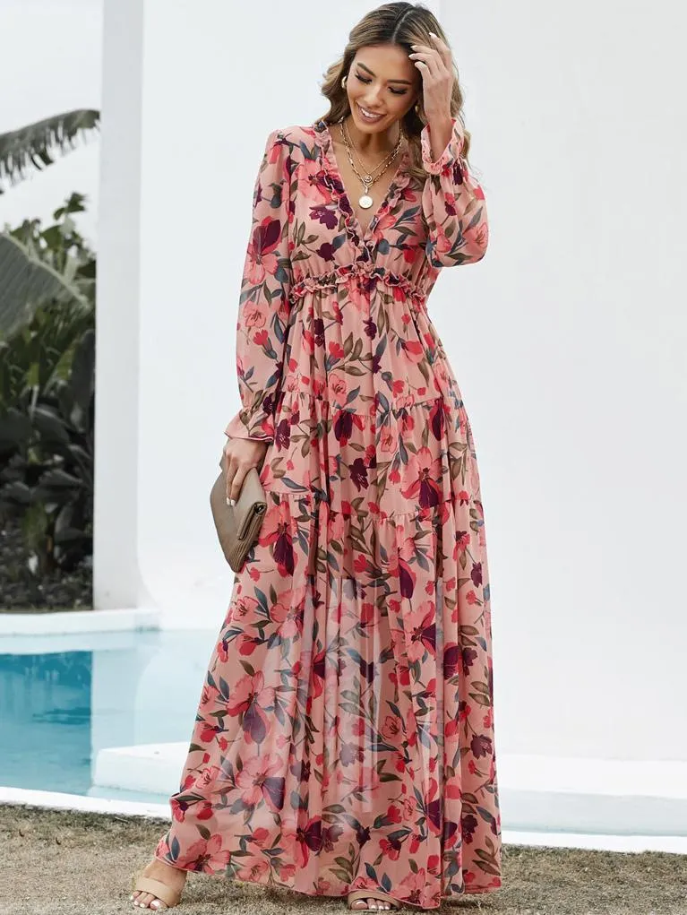 Elegant Floral Print Maxi Dress