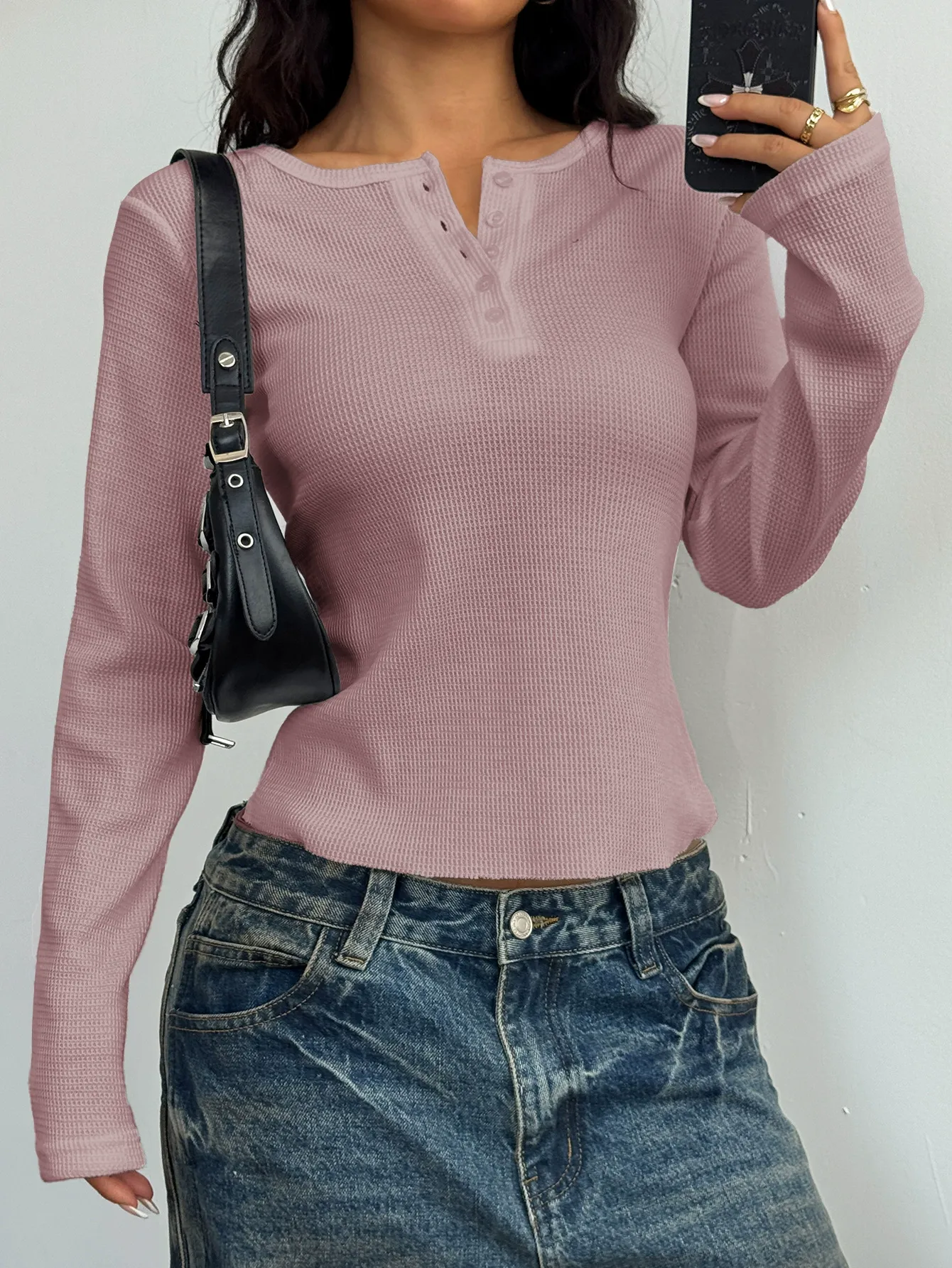 Y2K Button-Front Long Sleeve Top
