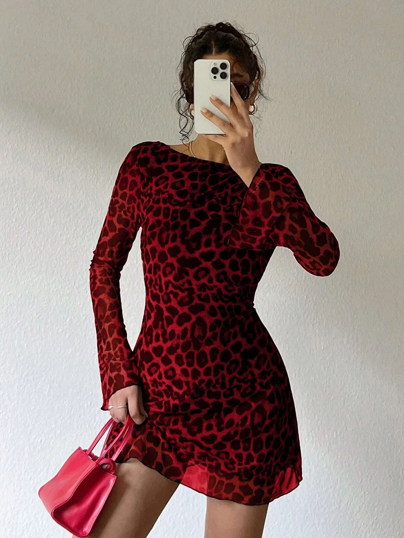 Sexy Leopard Print Backless Long Sleeve Dress
