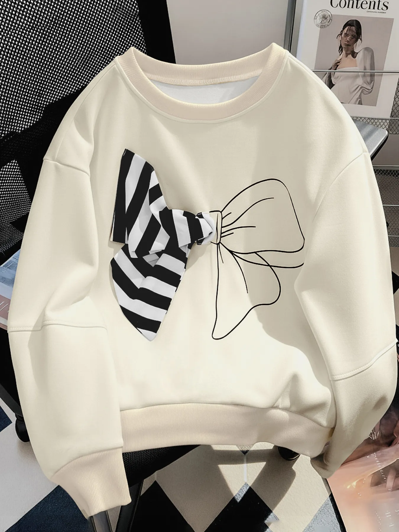 Striped Bow Detail Sweatshirt