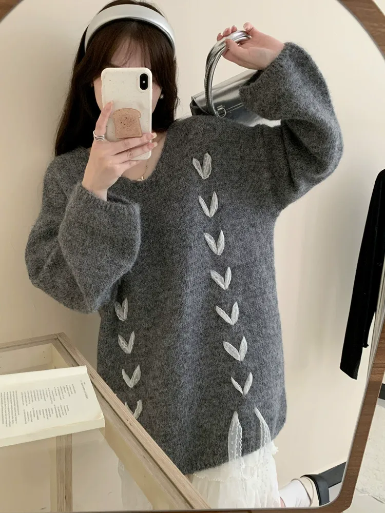 Slouchy Self-Tie Knit Pullover