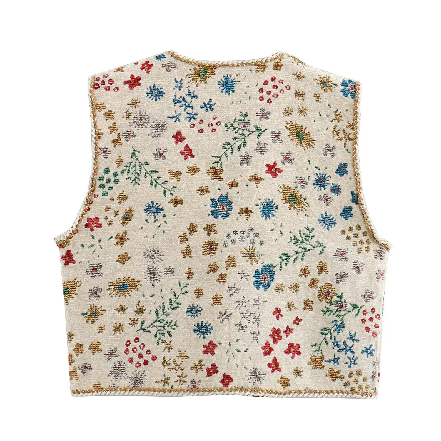 Jacquard V-Neck Tie-Front Cropped Vest