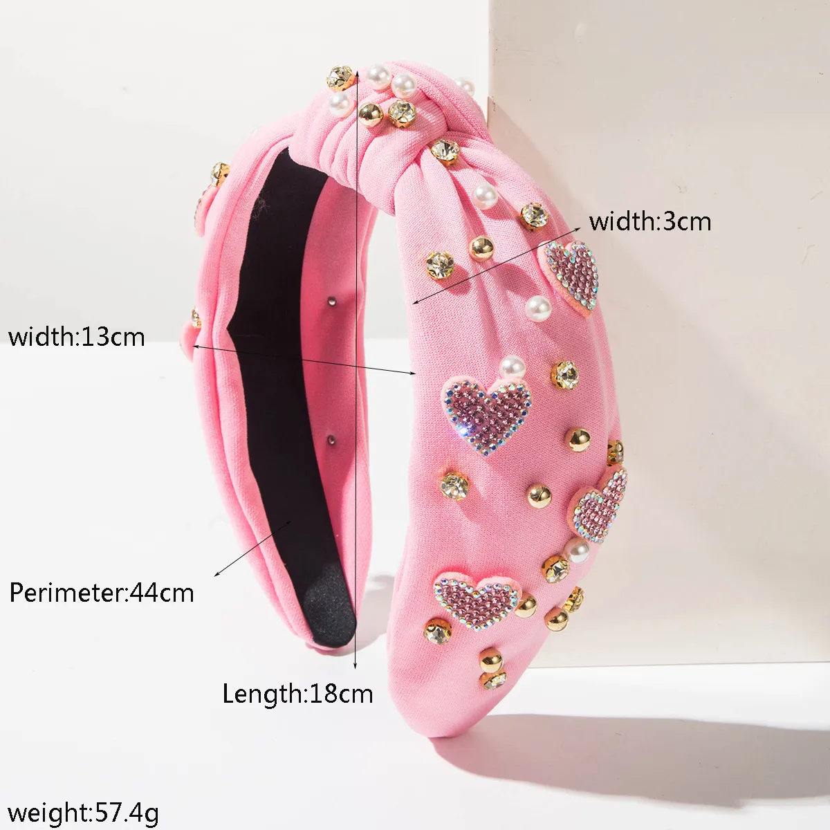 Resin Wide Knotted Headband with Rhinestone Heart Letters