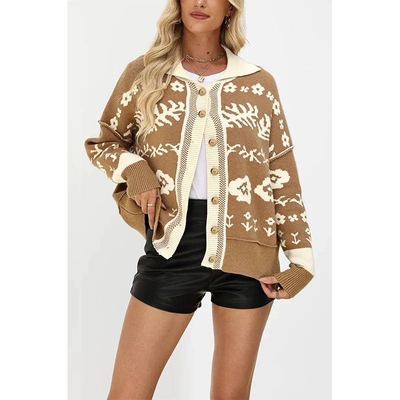 Square Neck Button-Up Cardigan Sweater