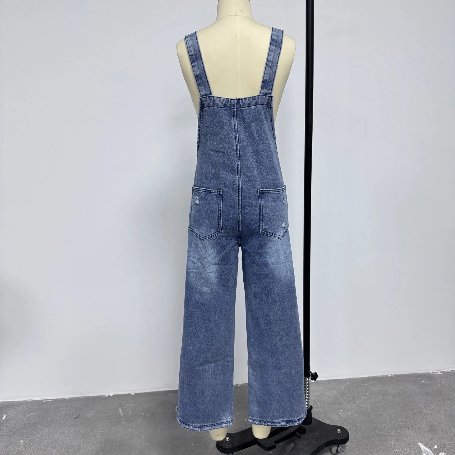 Distressed Ripped Wide Leg Denim Overalls