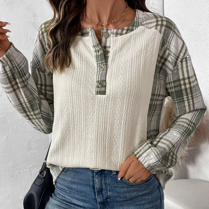 Plaid Patchwork Textured Top