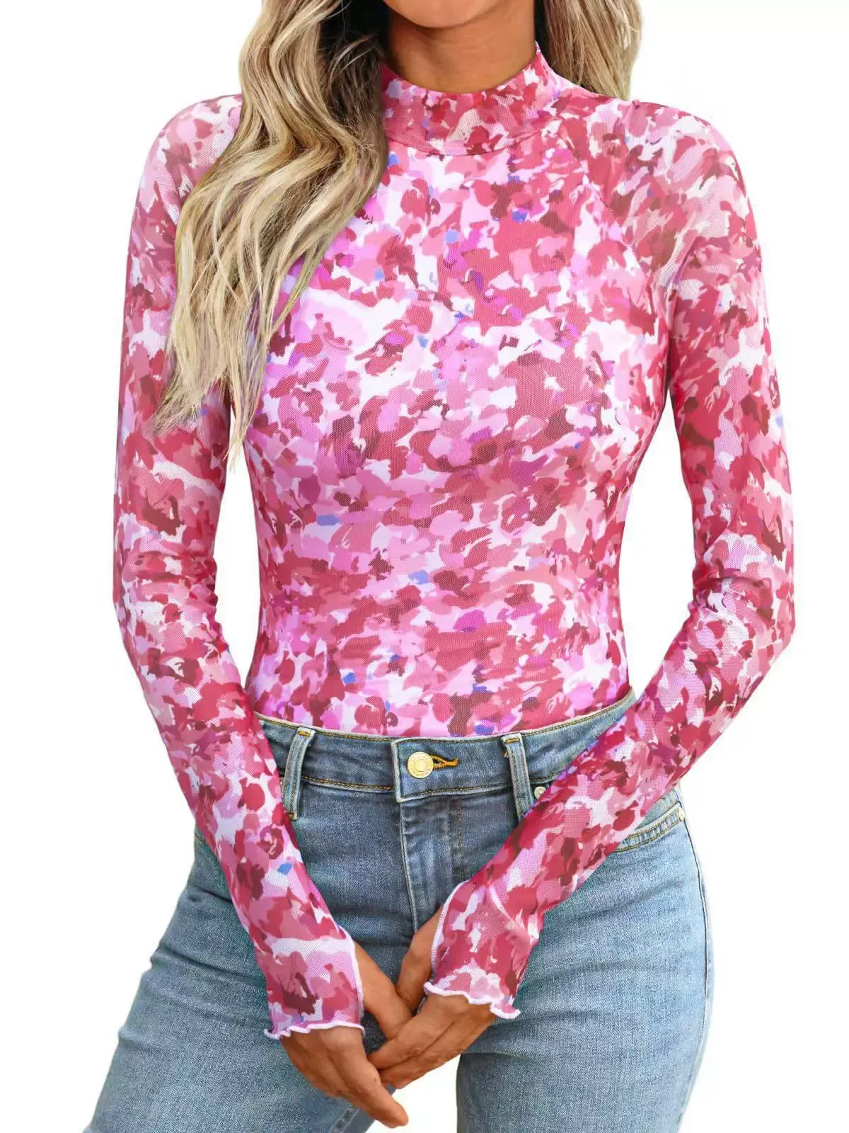Casual Printed Long Sleeve Turtleneck