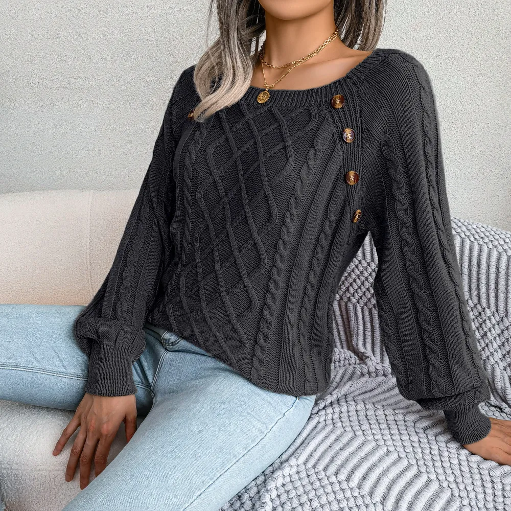 Casual Square Neck Cable Knit Pullover Sweater