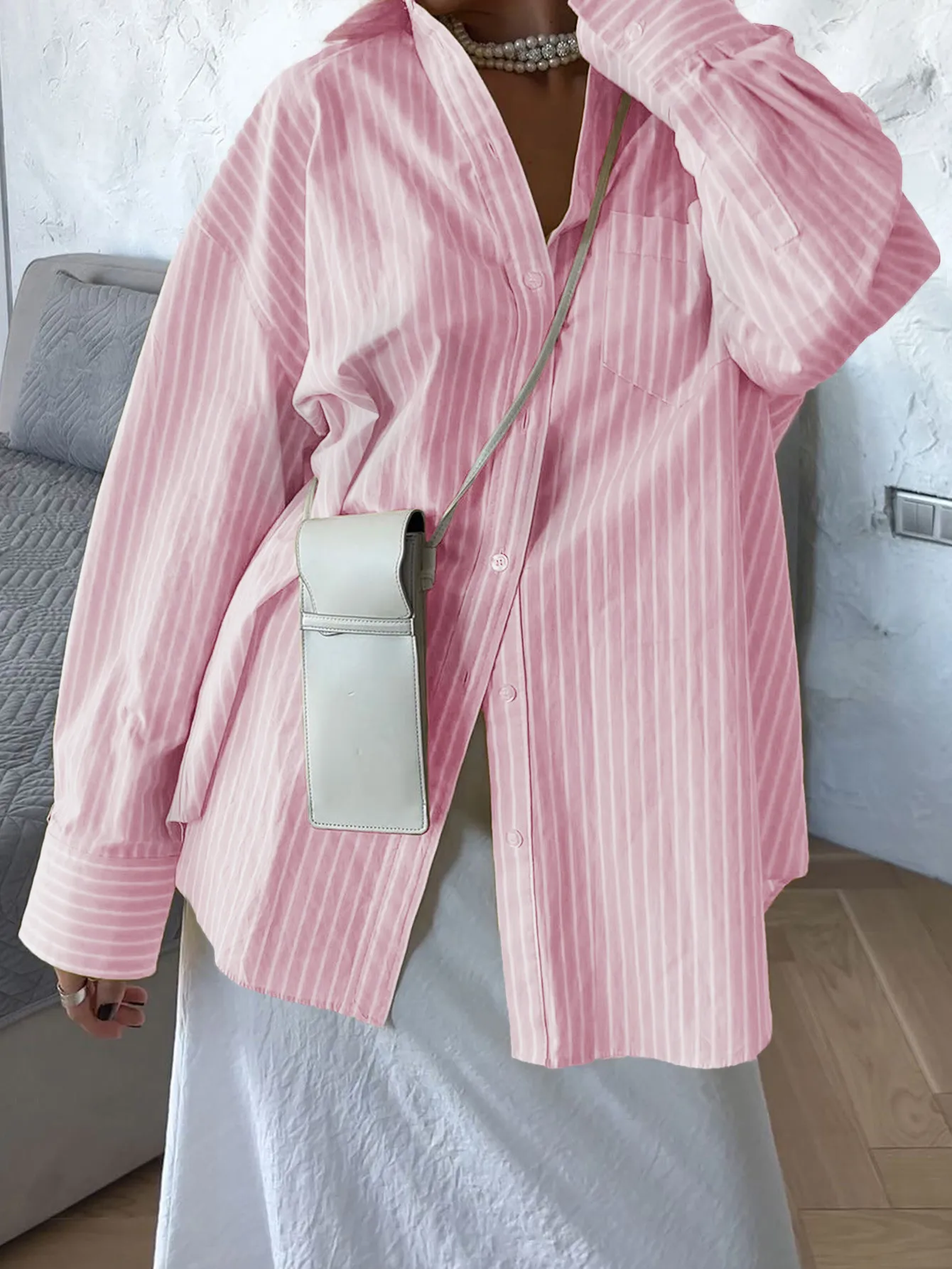 Relaxed Fit Contrast Striped Button-Up Shirt