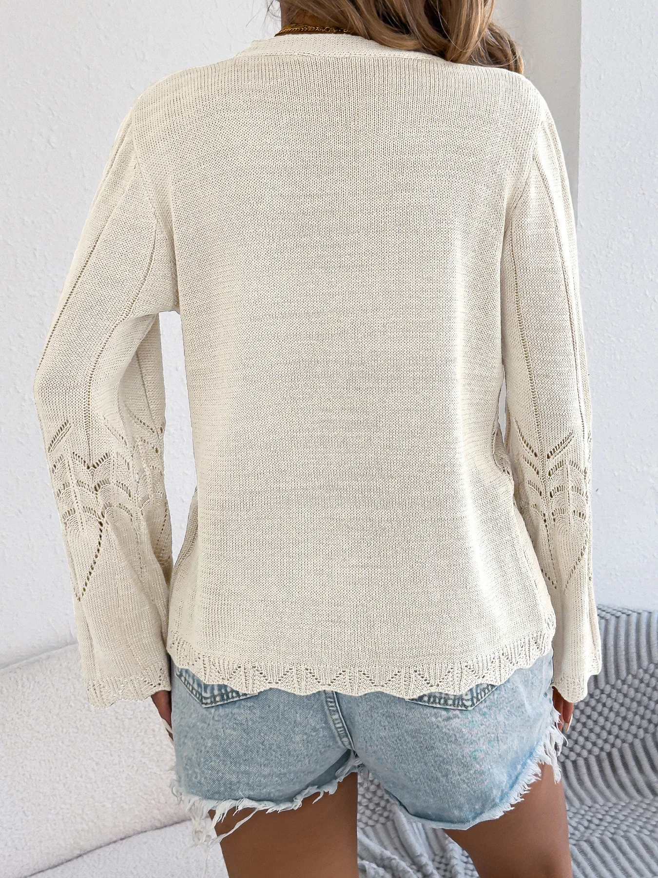 Bell Sleeve Tie-Front Knit Cardigan