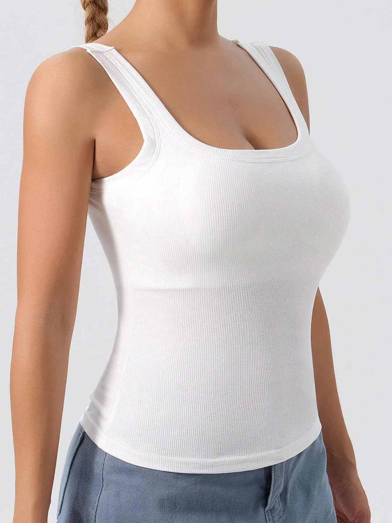 U-Neck Backless Padded Tank Top