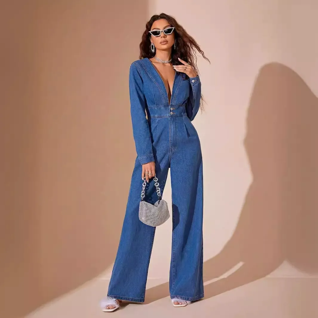 Casual Slim Fit Denim Jumpsuit