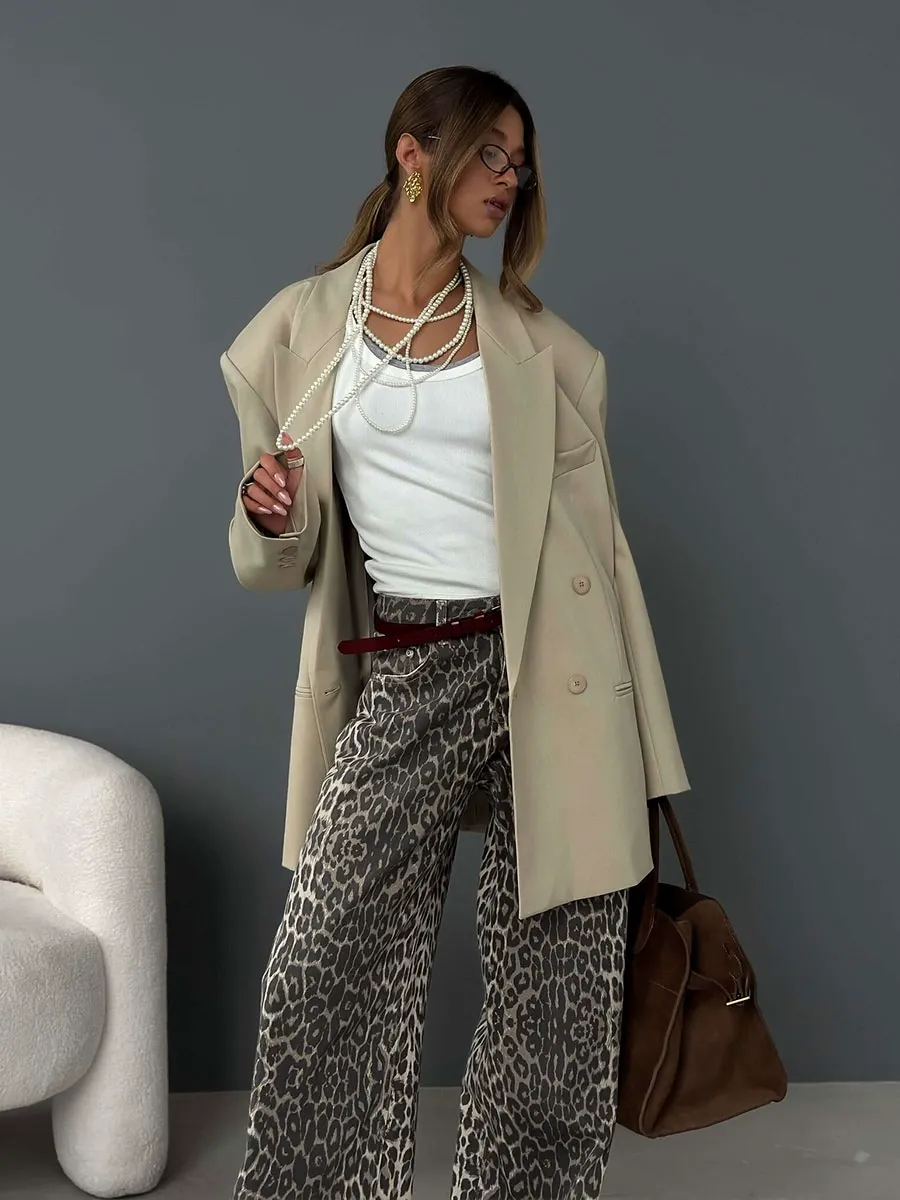 Y2K Leopard Print Flowy Wide Leg Pants