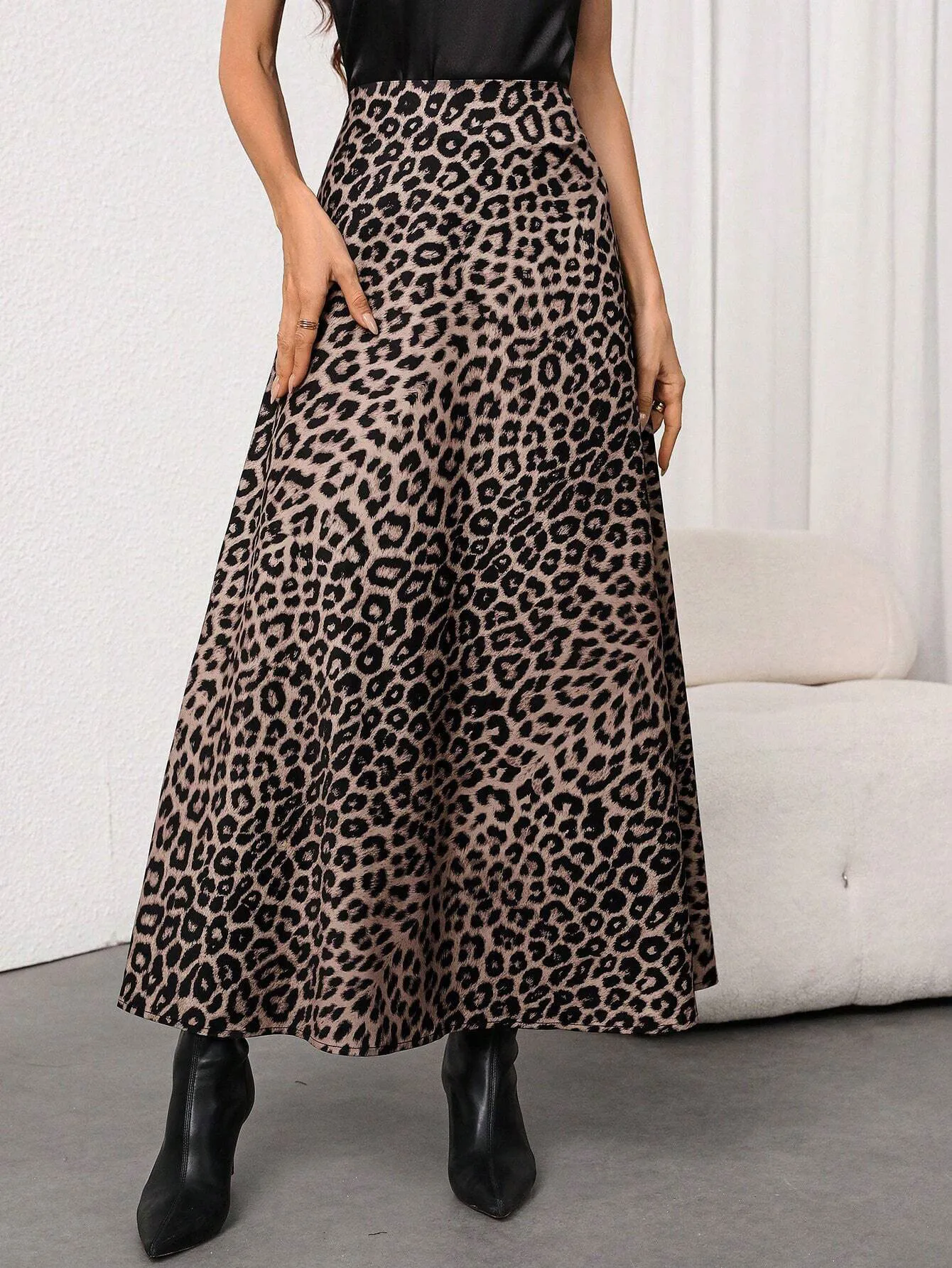 Retro Leopard Print A-Line Midi Skirt