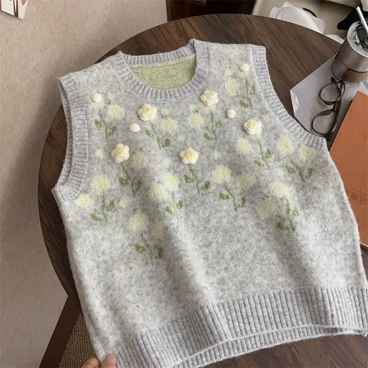 Oversized Floral Crochet Sweater Vest