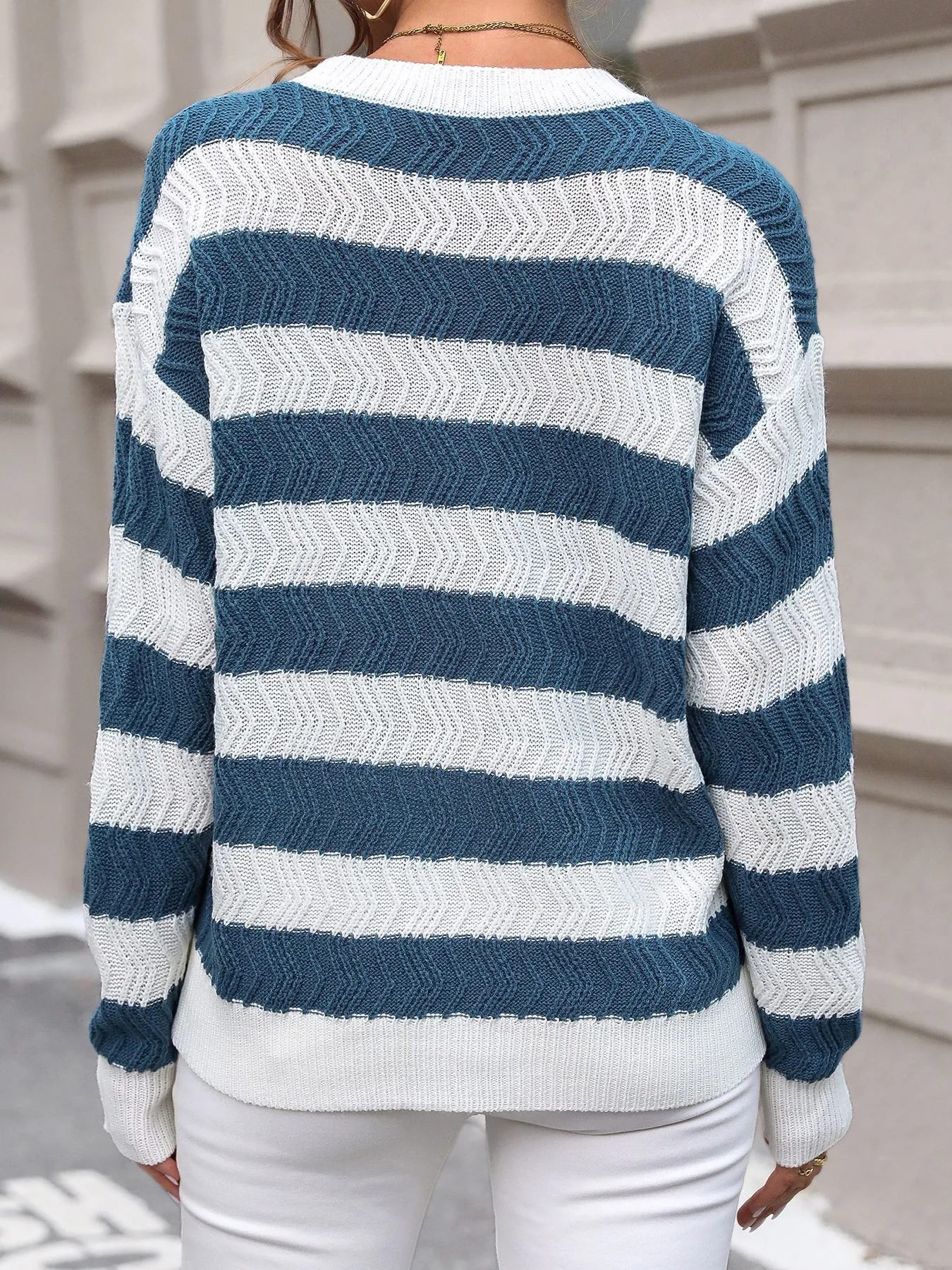 Casual Striped Colorblock Crew Neck Sweater