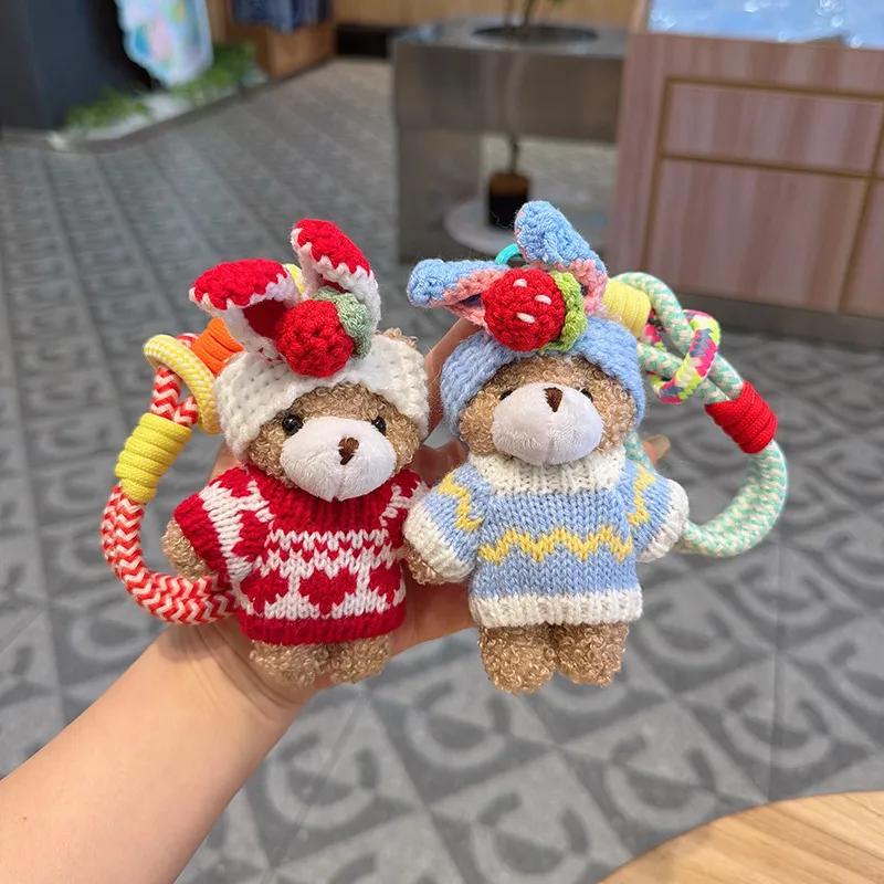 Cute Plush Bear Keychain with Strawberry Headband
